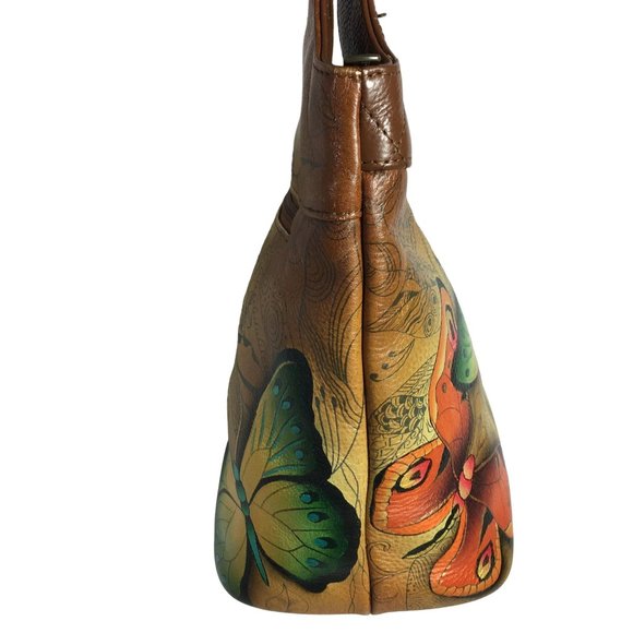 Anuschka NEVER USED Handpainted Leather Shoulder Bag Quilted Butterfly - Picture 11 of 13